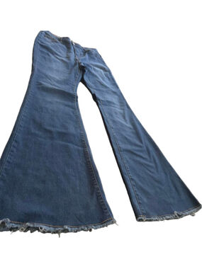 Women's Blue Flare Wide Leg Bell Bottom Jeans Size 30 Raw Frayed Hem Boho Retro